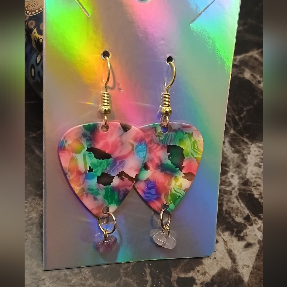 Colorful Resin Guitar Pick Dangle Earrings - Multicolor